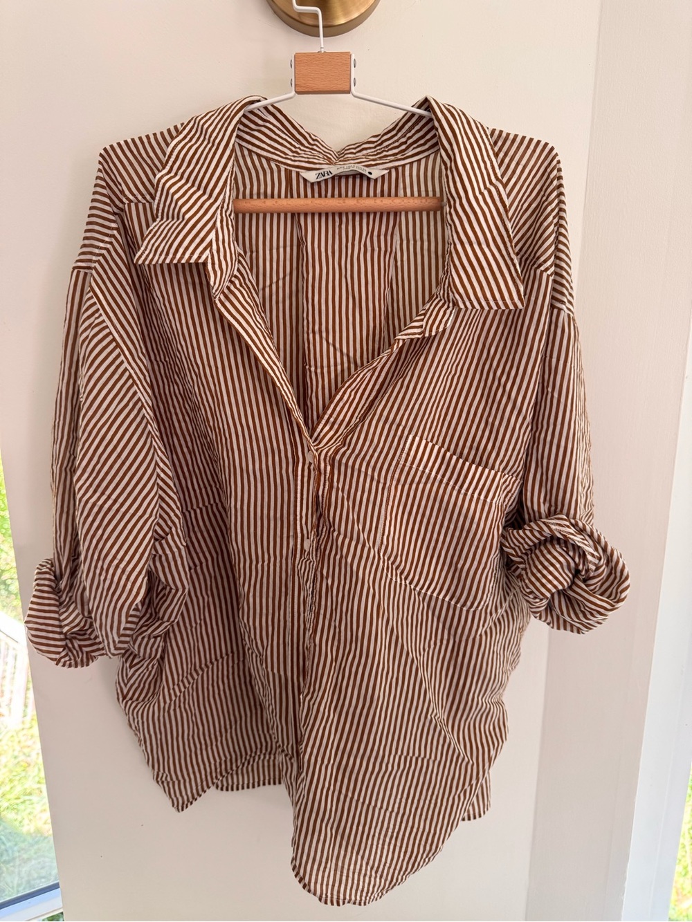 Zara Striped Relaxed Button-Up Shirt - Brown/White S